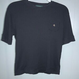 Lauren Ralph Lauren Black cotton Ribbed knit pocket Tee Sz LP logo short sleeve